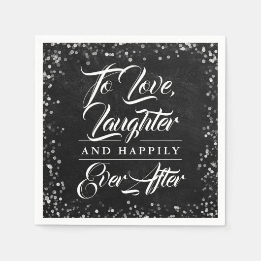 Black Chalkboard Rustic Happily Ever After Wedding Serviette (Vorderseite)