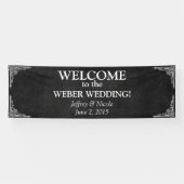 Black Chalkboard Rustikale Weiße Schnörkel Hochzei Banner (Horizontal)