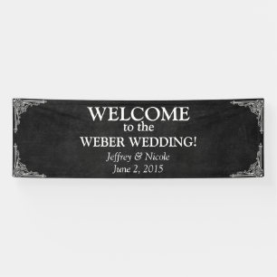 Black Chalkboard Rustikale Weiße Schnörkel Hochzei Banner