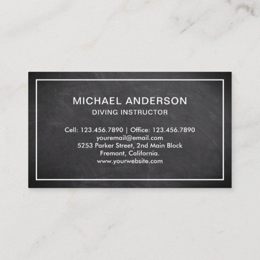 Black Chalkboard Scuba Diving Instructor Visitenkarte (Rückseite)