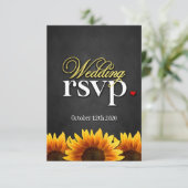 Black Chalkboard Sonnenblume Hochzeitskarten RSVP (Stehend Vorderseite)