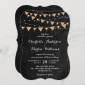 Black Chalkboard String Lights Bunting Einladung (Vorne/Hinten)