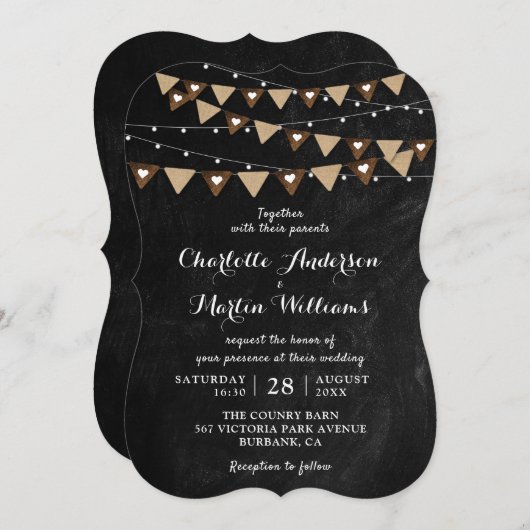 Black Chalkboard String Lights Bunting Einladung (Vorne/Hinten)