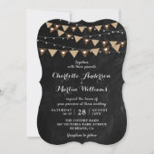 Black Chalkboard String Lights Bunting Einladung (Vorderseite)