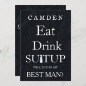 Black Chalkboard Suitup Werden Sie mein Bestman se Einladung (Vorne/Hinten)