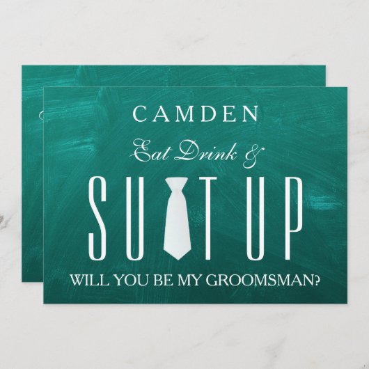 Black Chalkboard Suitup Werden Sie mein Trauzeuge Einladung (Vorne/Hinten)