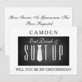 Black Chalkboard Suitup Werden Sie mein Trauzeuge Einladung (Vorne/Hinten)