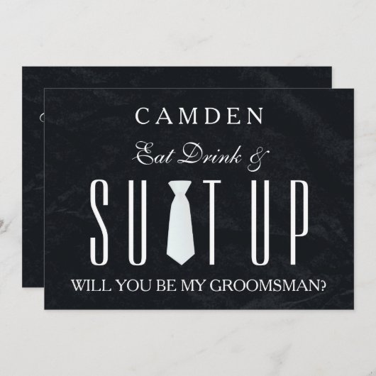 Black Chalkboard Suitup Werden Sie mein Trauzeuge Einladung (Vorne/Hinten)