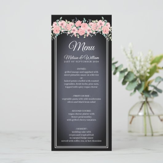 Black Chalkboard Wedding Menükarte (Stehend Vorderseite)