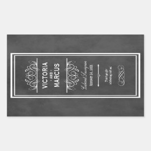 Black Chalkboard Wedding Monogram Wine Flasche Rechteckiger Aufkleber