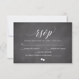 Black Chalkboard Wedding RSVP Script Response Card Einladung