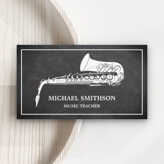Black Chalkboard White Saxophone Music Teacher Visitenkarte
