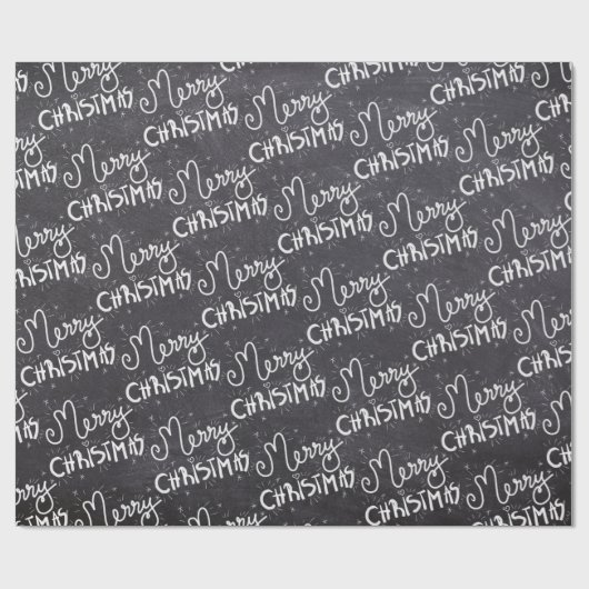 Black Chalkboard White Script Frohe Weihnachten Geschenkpapier (Flach)