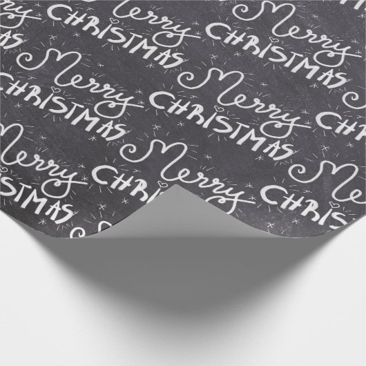 Black Chalkboard White Script Frohe Weihnachten Geschenkpapier (Ecke)