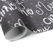 Black Chalkboard White Script Frohe Weihnachten Geschenkpapier (Rolleneckpunkt)