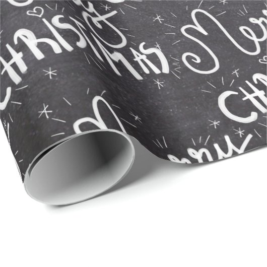 Black Chalkboard White Script Frohe Weihnachten Geschenkpapier (Rolleneckpunkt)