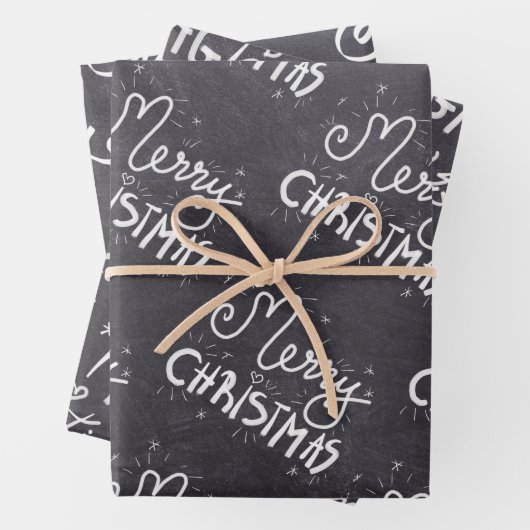 Black Chalkboard White Script Frohe Weihnachten Geschenkpapier Set (Beispiel)