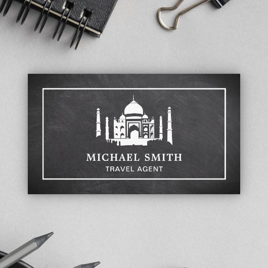 Black Chalkboard White Taj Mahal Travel Agent Visitenkarte