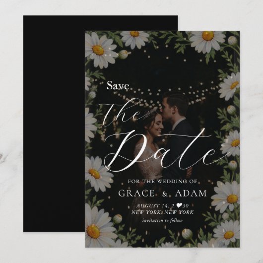 Black | Chamomile Wedding Save The Date (Vorne/Hinten)