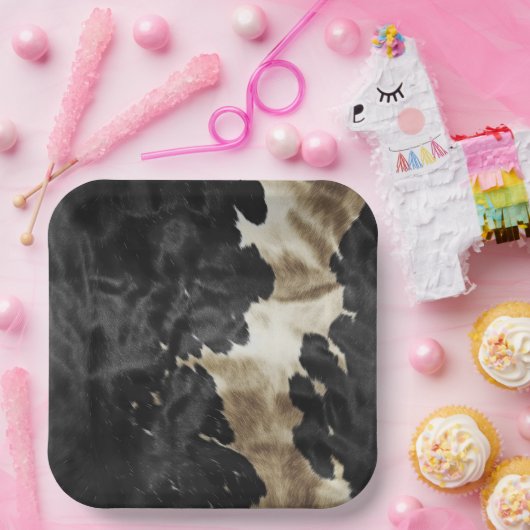 Black Champagne Gold Cowhide Pappteller (Party)