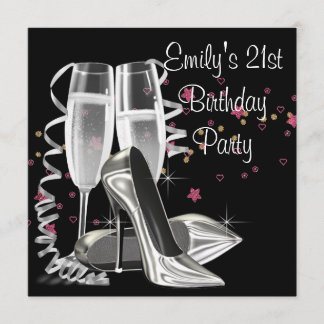 Black Champagne High Heels 21. Geburtstag Party Einladung