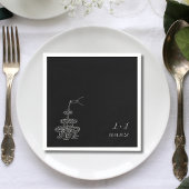 Black Champagne Tower Monogram Wedding Cokctail Serviette