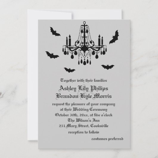 Black Chandelier & Damask Einladung zur Hochzeit (Vorderseite)