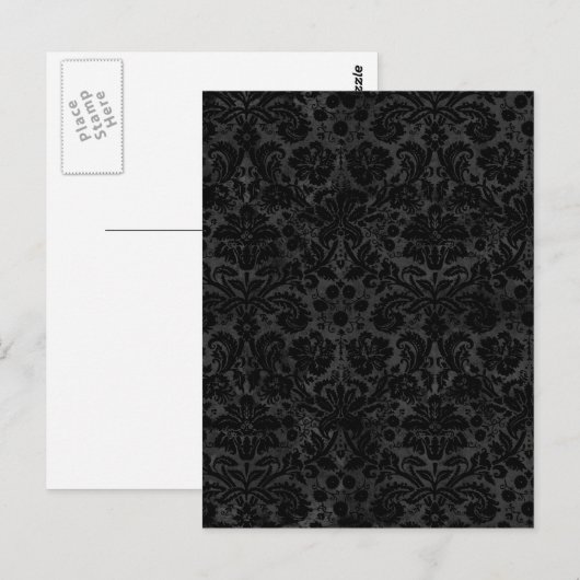 Black Charcoal Damask Postkarte (Vorne/Hinten)
