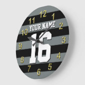 Black Charcoal Team Jersey Preppy Strip Große Wanduhr (Winkel)