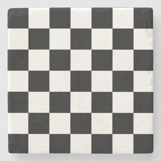 Black Checkboard Pattern  Steinuntersetzer (Vorderseite)