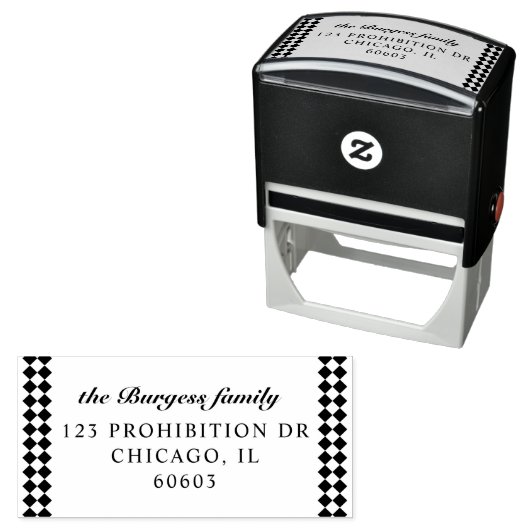 Black Checkerboard Border Return Address Permastempel (Beispiel)
