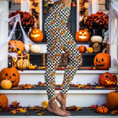 Black Checkerboard Cherry Pumpkins Muster Leggings