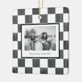 Black Checkerboard Personalized Photo Keramikornament (Links)