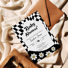 Black Checkered Girl | Gingham | 70er Babydusche I Einladung