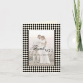 Black Checkered Old Money Photo Wedding Folded Dankeskarte (Vorderseite)