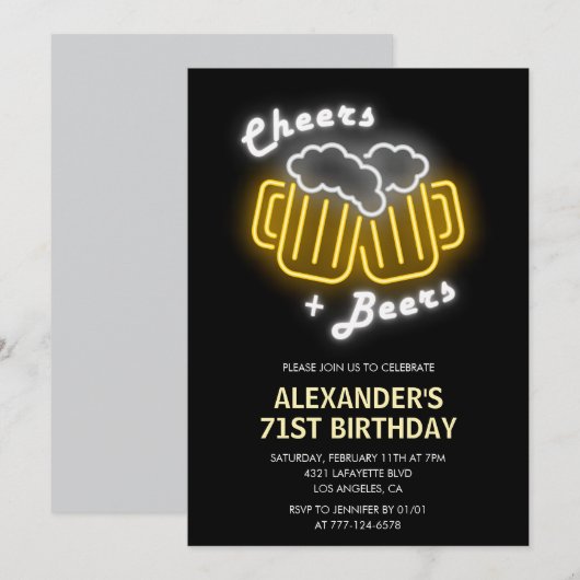 Black Cheers and Bers Drinks 71. Geburtstag Einladung (Vorne/Hinten)