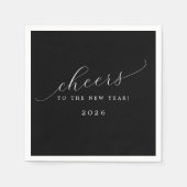 Black Cheers To The New Year Minimalist Script Serviette (Vorderseite)