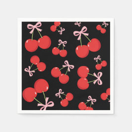 Black Cherries Pink Bow Coquette Geburtstagsparty Serviette