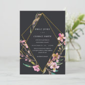 BLACK CHERRY BLOSSOM FLORAL FRAME WEDING INVITE DANKESKARTE (Stehend Vorderseite)