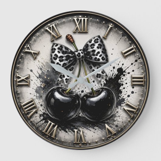 Black Cherry Modern Monochrome Kitchen Große Wanduhr (Vorderseite)