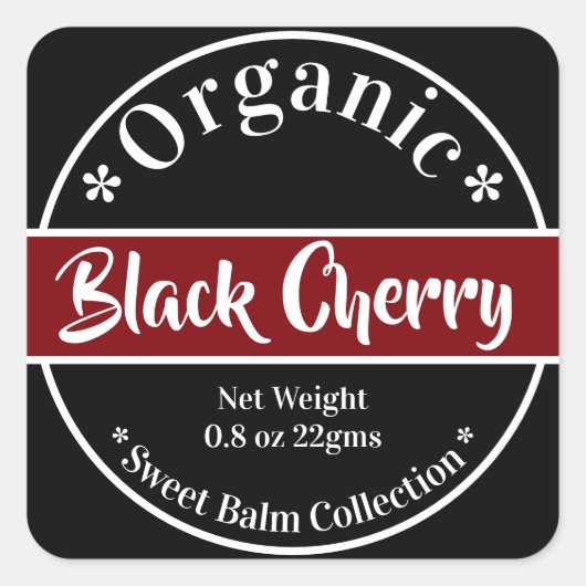 Black Cherry - Modern Typografy Label Collection Quadratischer Aufkleber (Vorderseite)