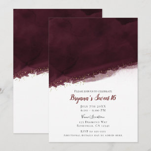 Black Cherry Watercolor Gold Moderne Chic Sweet 16 Einladung