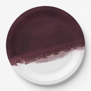 Black Cherry Watercolor & Gold Moderner Chic Elega Pappteller