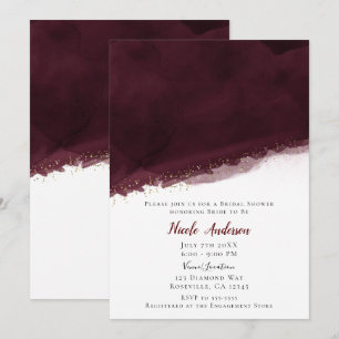 Black Cherry Watercolor Gold Modernes Brautparty Einladung