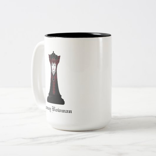 Black Chess Queen / Personalisierter Name Zweifarbige Tasse (Vorderseite Links)