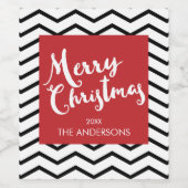Black Chevrons & Red, Frohe Weihnachten Personalis Weinetikett (Einzelnes Label)