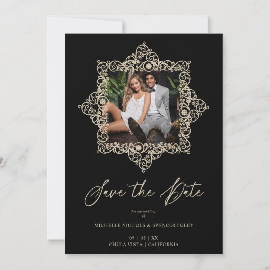 Black Chic Flourish Ornament Lace Effect Photo (Vorderseite)