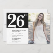 Black Chic Foto 26. Geburtstag Einladungen (Vorderseite)