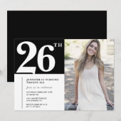 Black Chic Foto 26. Geburtstag Einladungen (Vorne/Hinten)