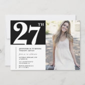 Black Chic Foto 27. Geburtstag Einladungen (Vorderseite)